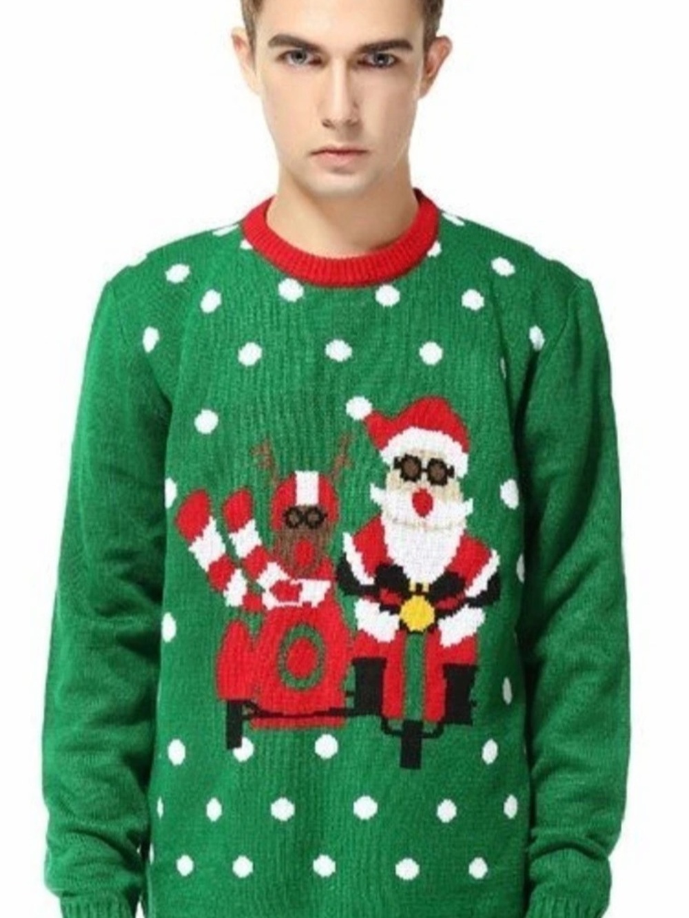 Green Rudolph & Santa Tacky/Ugly Christmas Crewneck Sweater
